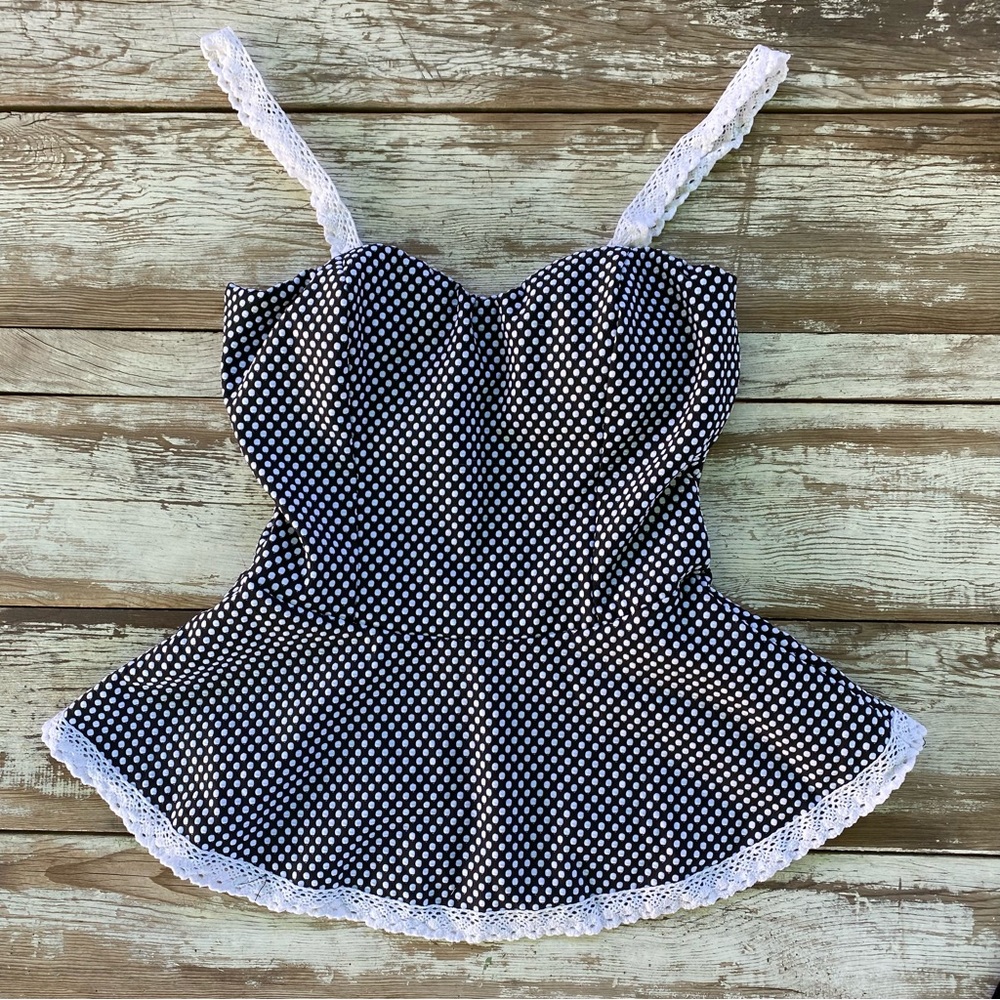 Black and white polka dot rockabilly retro tank, size Small
